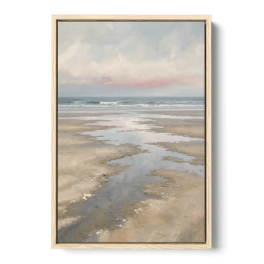 Serene Coastal Low Tide Mirror Pools - Oak Framed Canvas Wall Art - Front