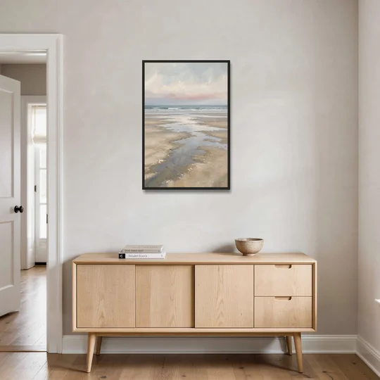 Serene Coastal Low Tide Mirror Pools - Black Framed Canvas Wall Art - Coffee Table - 24x36