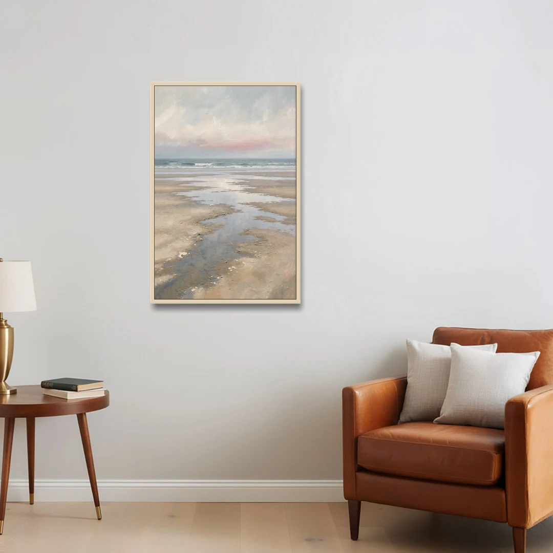 Serene Coastal Low Tide Mirror Pools - Oak Framed Canvas Wall Art - Sofa - 24x36