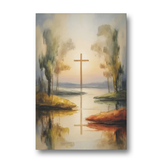 Serene Cross Landscape Abstract Christian - Canvas Wall Art - Front