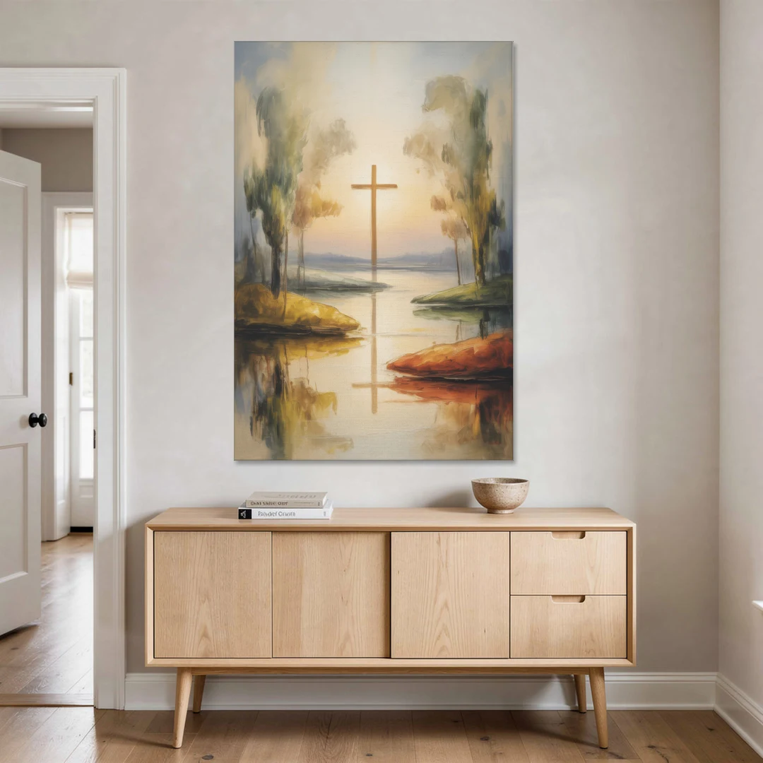 Serene Cross Landscape Abstract Christian - Canvas Wall Art - Coffee Table - 40x60