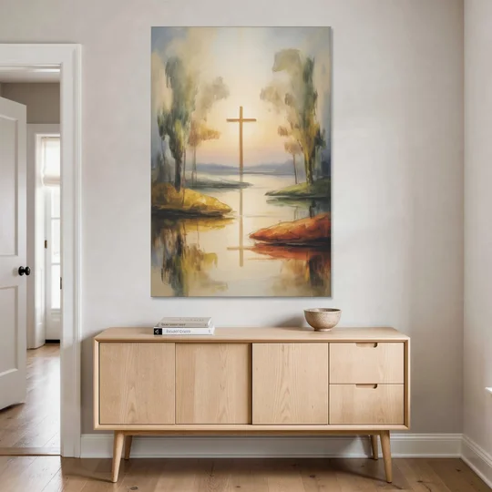 Serene Cross Landscape Abstract Christian - Canvas Wall Art - Coffee Table - 40x60