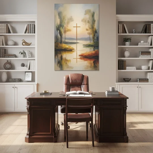 Serene Cross Landscape Abstract Christian - Canvas Wall Art - Office - 40x60