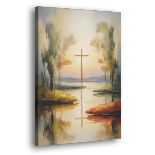 Serene Cross Landscape Abstract Christian - Canvas Wall Art - Side