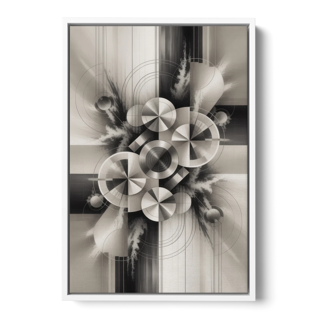 Serene Elegance Grey and White Abstract - White Framed Canvas Wall Art - Front
