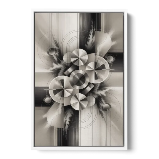 Serene Elegance Grey and White Abstract - White Framed Canvas Wall Art - Front