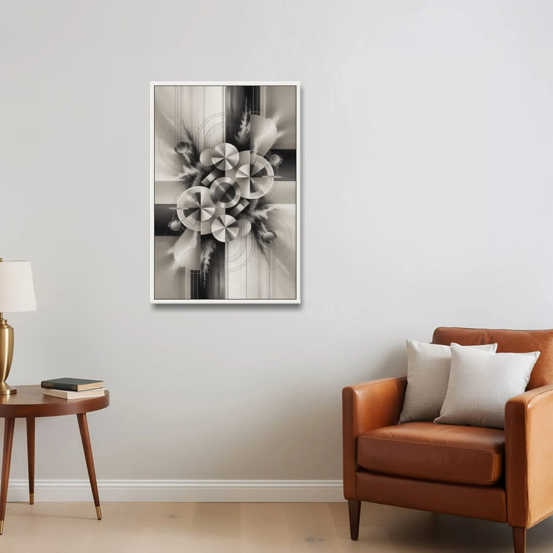 Serene Elegance Grey and White Abstract - White Framed Canvas Wall Art - Sofa - 24x36