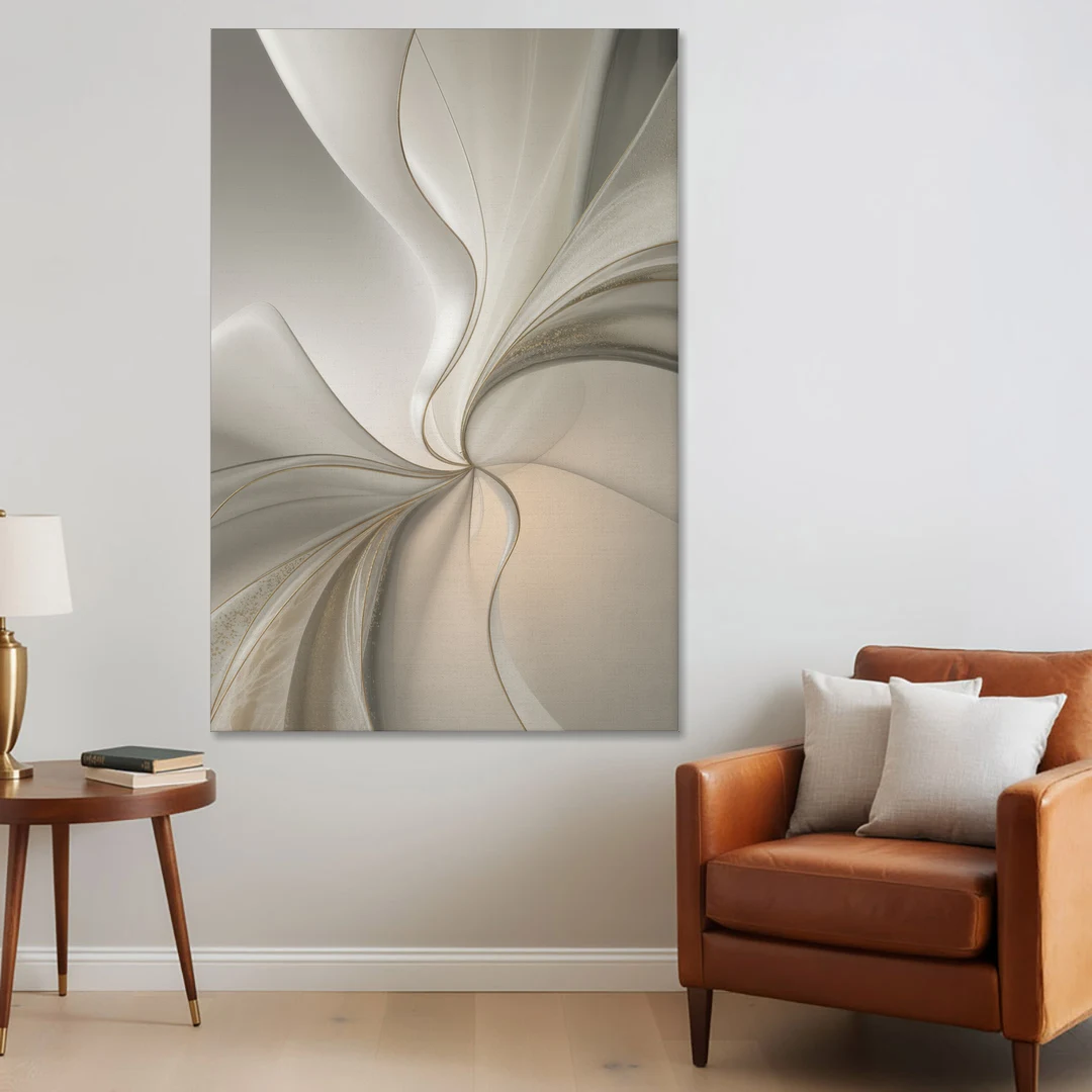 Serene Elegance in White Abstract - Canvas Wall Art - Sofa - 40x60