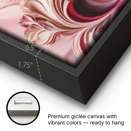 Serene Elegance Pink Abstract - Black Framed Canvas Wall Art - Gallery Wrap Corner