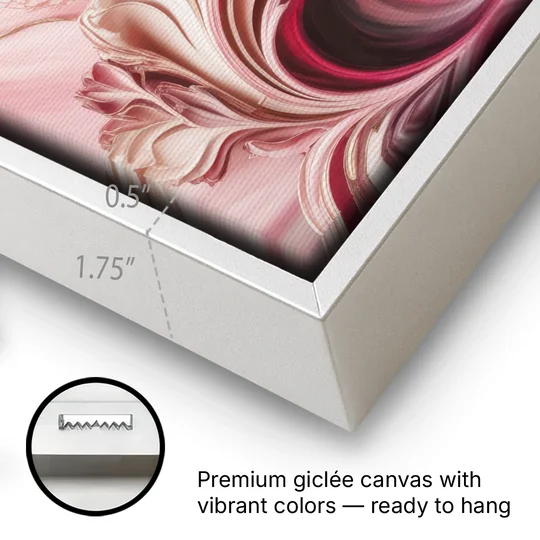 Serene Elegance Pink Abstract - White Framed Canvas Wall Art - Gallery Wrap Corner