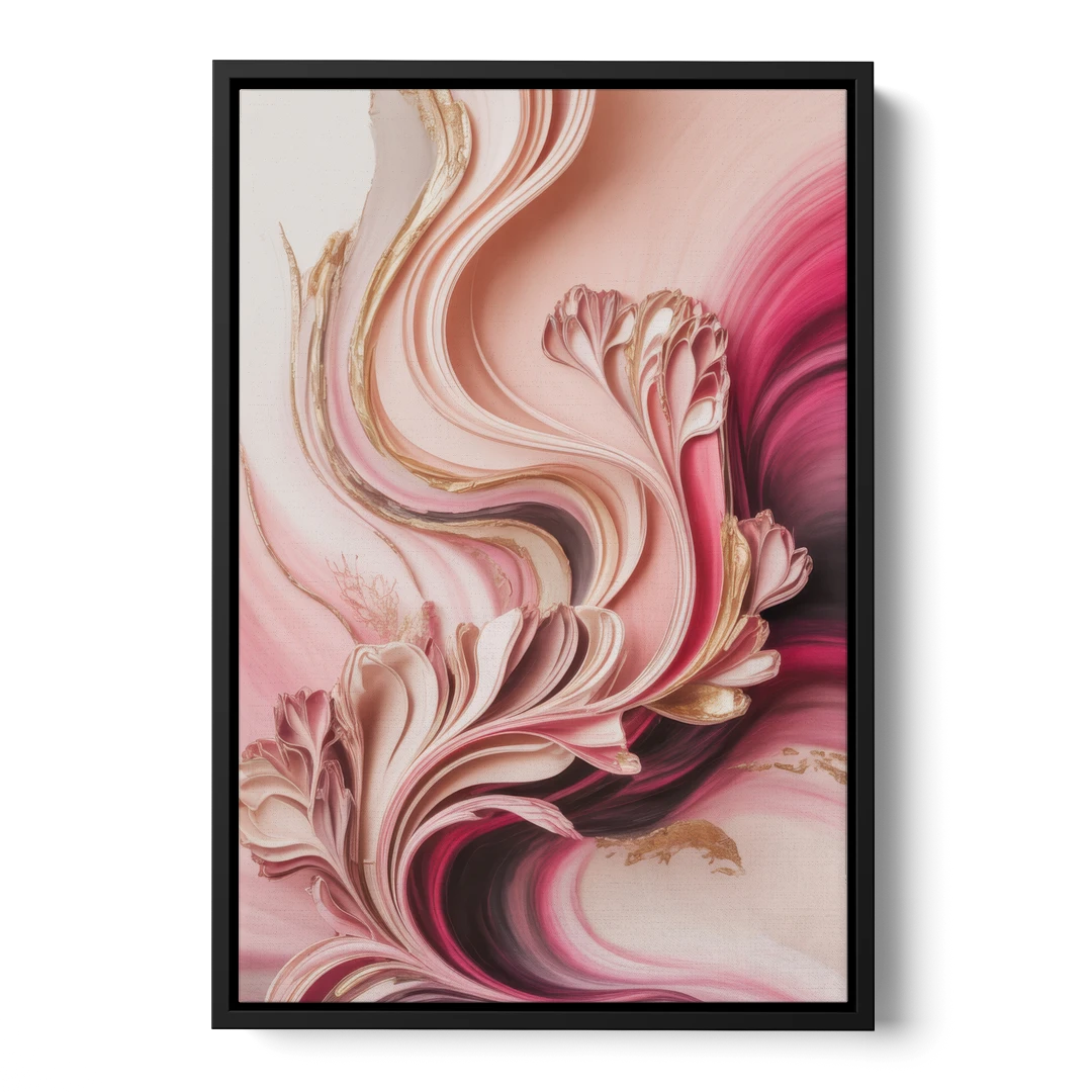 Serene Elegance Pink Abstract - Black Framed Canvas Wall Art - Front