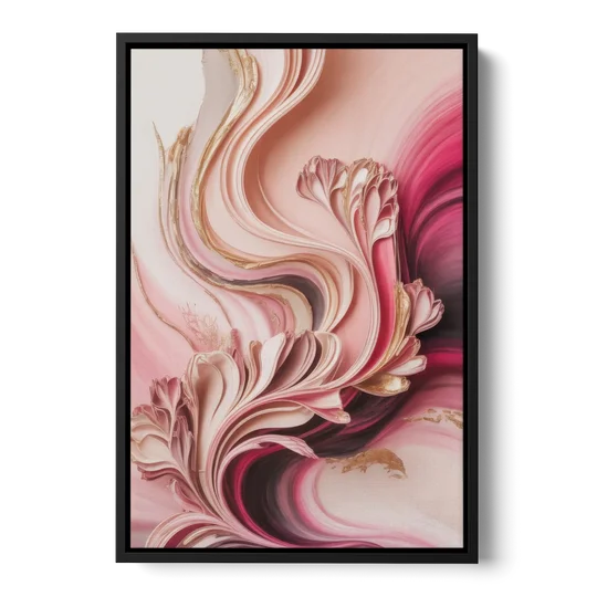 Serene Elegance Pink Abstract - Black Framed Canvas Wall Art - Front