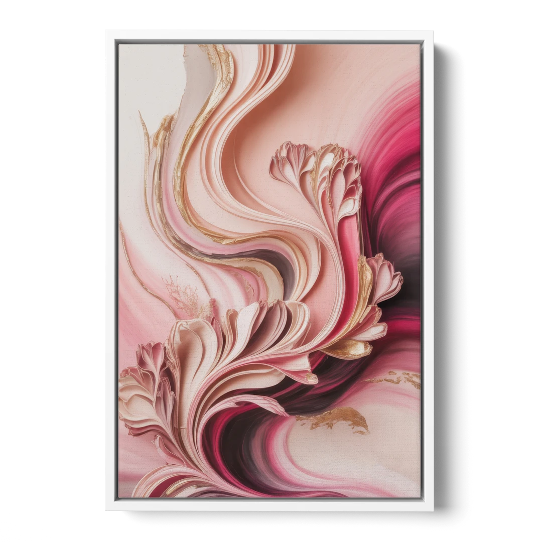 Serene Elegance Pink Abstract - White Framed Canvas Wall Art - Front