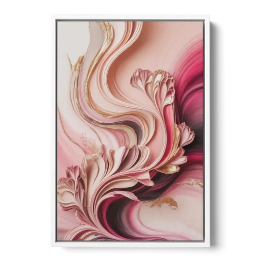 Serene Elegance Pink Abstract - White Framed Canvas Wall Art - Front