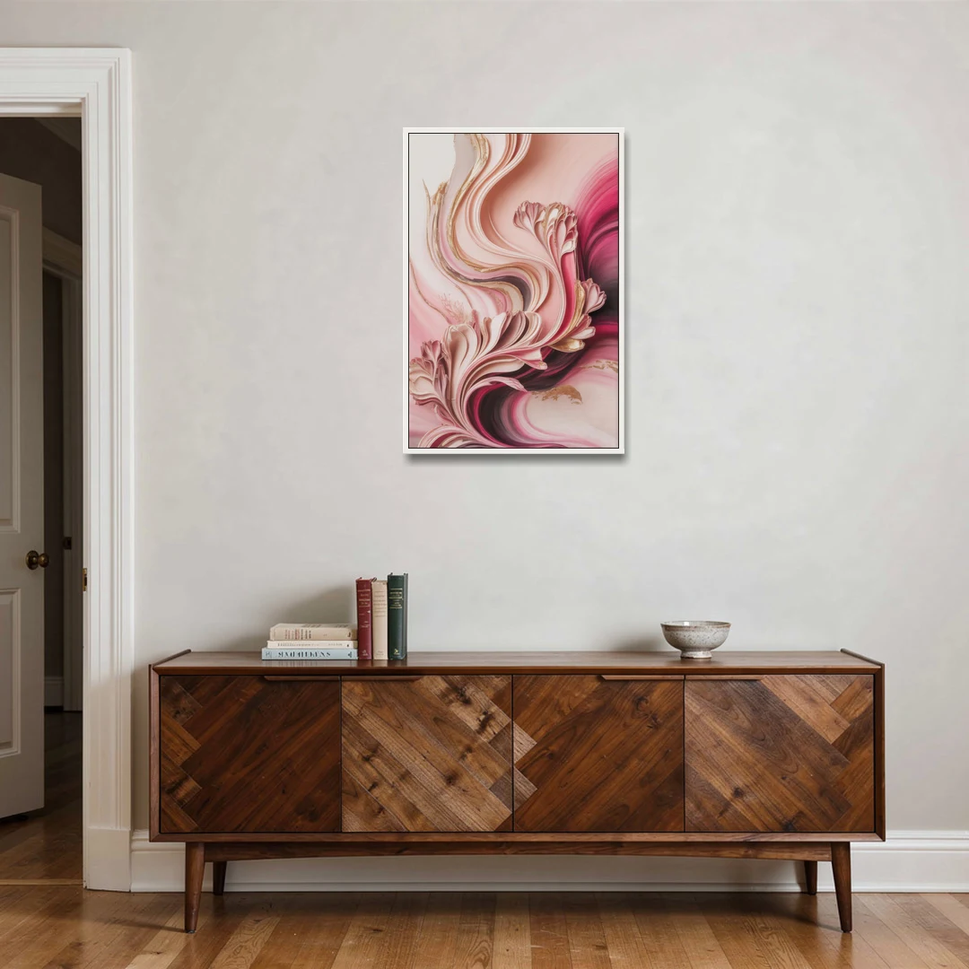 Serene Elegance Pink Abstract - White Framed Canvas Wall Art - Coffee Table - 24x36