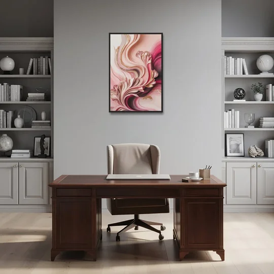 Serene Elegance Pink Abstract - Black Framed Canvas Wall Art - Office - 24x36