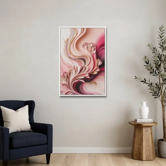 Serene Elegance Pink Abstract - White Framed Canvas Wall Art - Sofa - 24x36