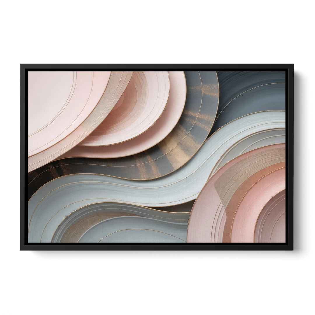 Serene Elegance Pink and Grey Abstract - Black Framed Canvas Wall Art - Front