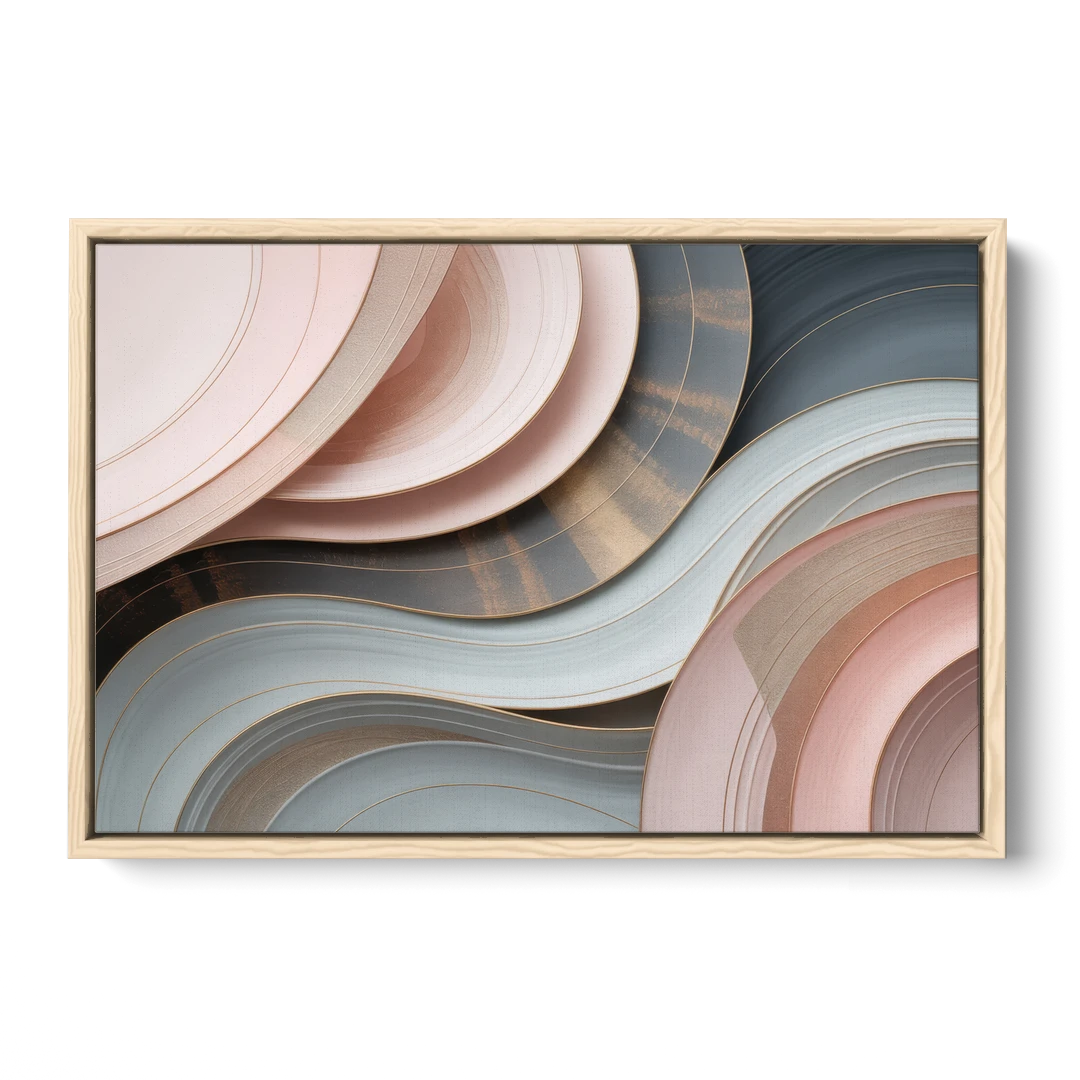 Serene Elegance Pink and Grey Abstract - Oak Framed Canvas Wall Art - Front