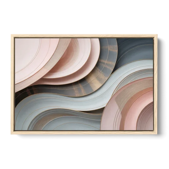 Serene Elegance Pink and Grey Abstract - Oak Framed Canvas Wall Art - Front