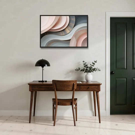 Serene Elegance Pink and Grey Abstract - Black Framed Canvas Wall Art - Office - 36x24