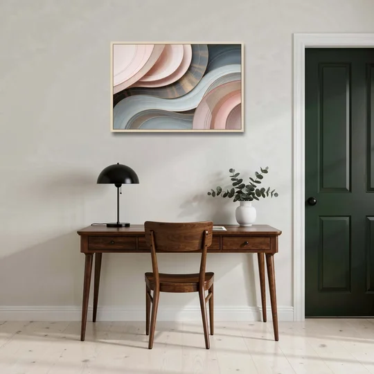 Serene Elegance Pink and Grey Abstract - Oak Framed Canvas Wall Art - Office - 36x24