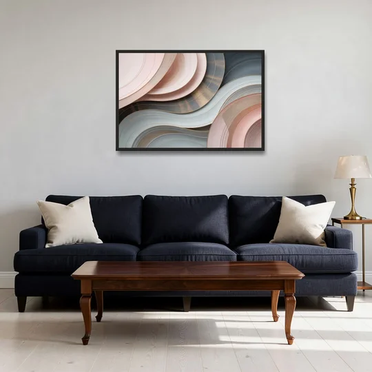 Serene Elegance Pink and Grey Abstract - Black Framed Canvas Wall Art - Sofa - 36x24