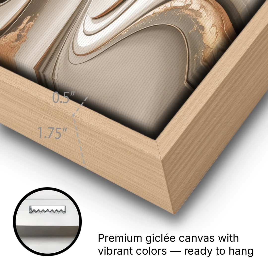 Serene Flow Beige Abstract - Oak Framed Canvas Wall Art - Gallery Wrap Corner