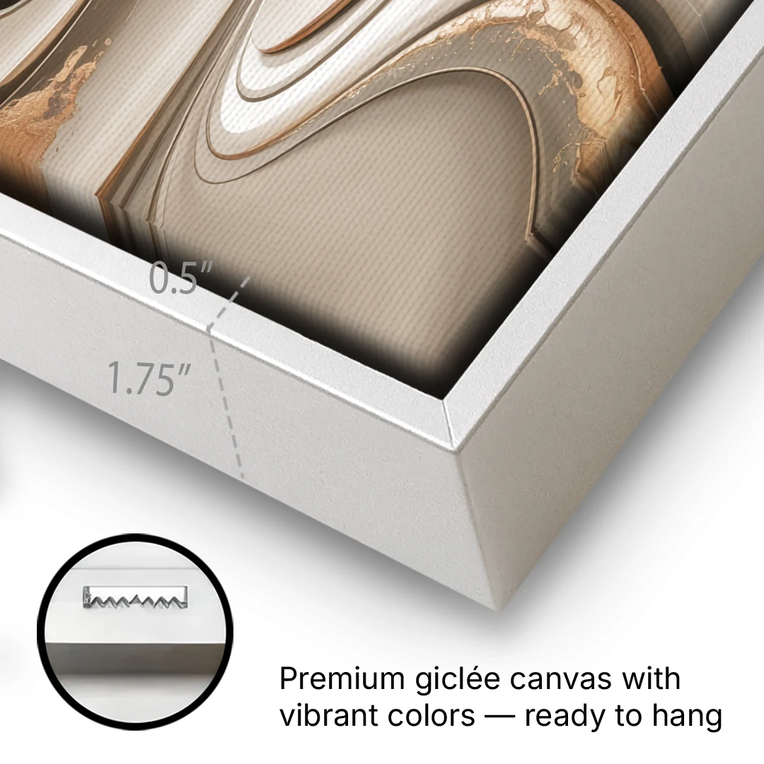 Serene Flow Beige Abstract - White Framed Canvas Wall Art - Gallery Wrap Corner