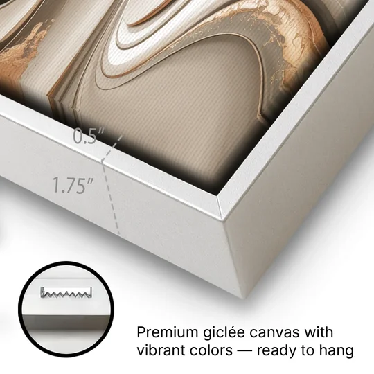 Serene Flow Beige Abstract - White Framed Canvas Wall Art - Gallery Wrap Corner