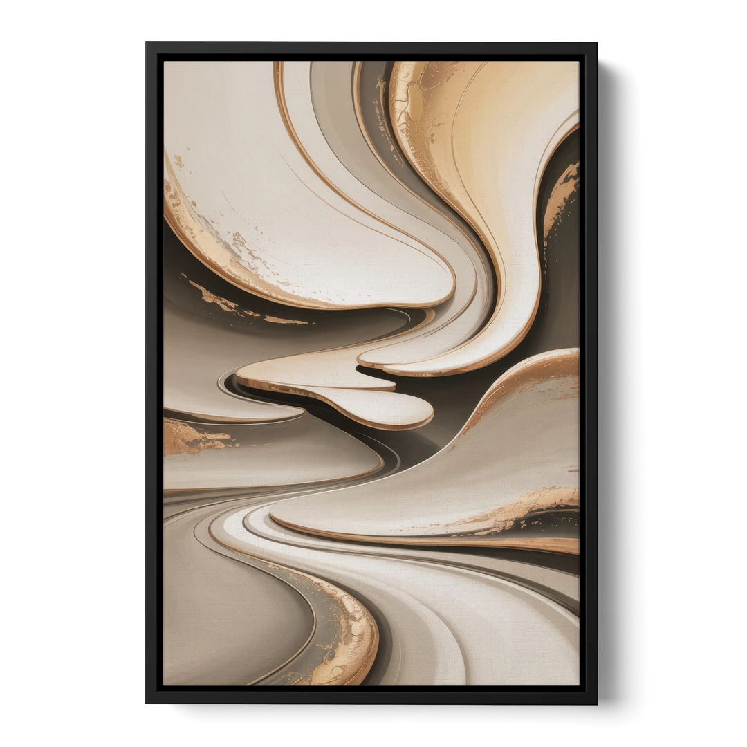 Serene Flow Beige Abstract - Black Framed Canvas Wall Art - Front