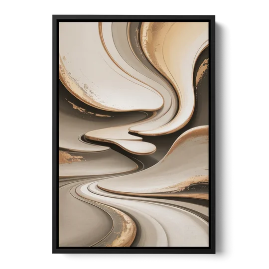 Serene Flow Beige Abstract - Black Framed Canvas Wall Art - Front
