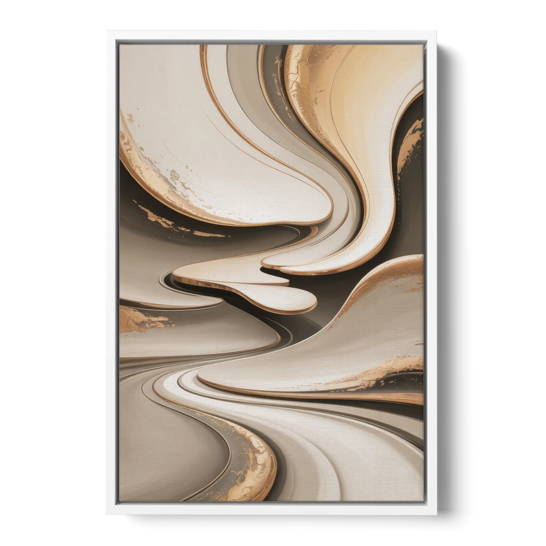 Serene Flow Beige Abstract - White Framed Canvas Wall Art - Front