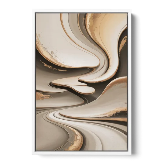 Serene Flow Beige Abstract - White Framed Canvas Wall Art - Front