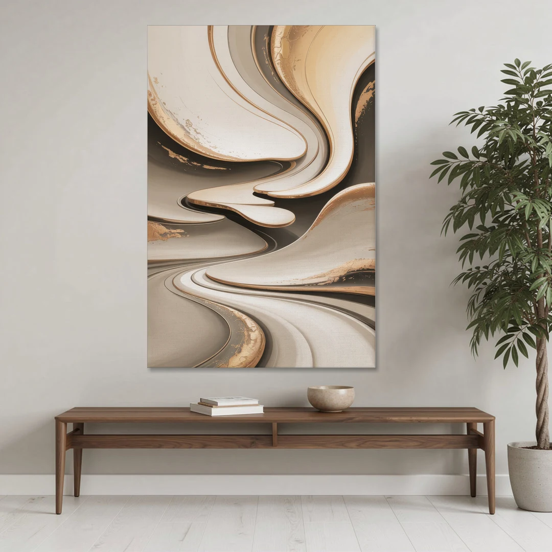 Serene Flow Beige Abstract - Canvas Wall Art - Coffee Table - 40x60