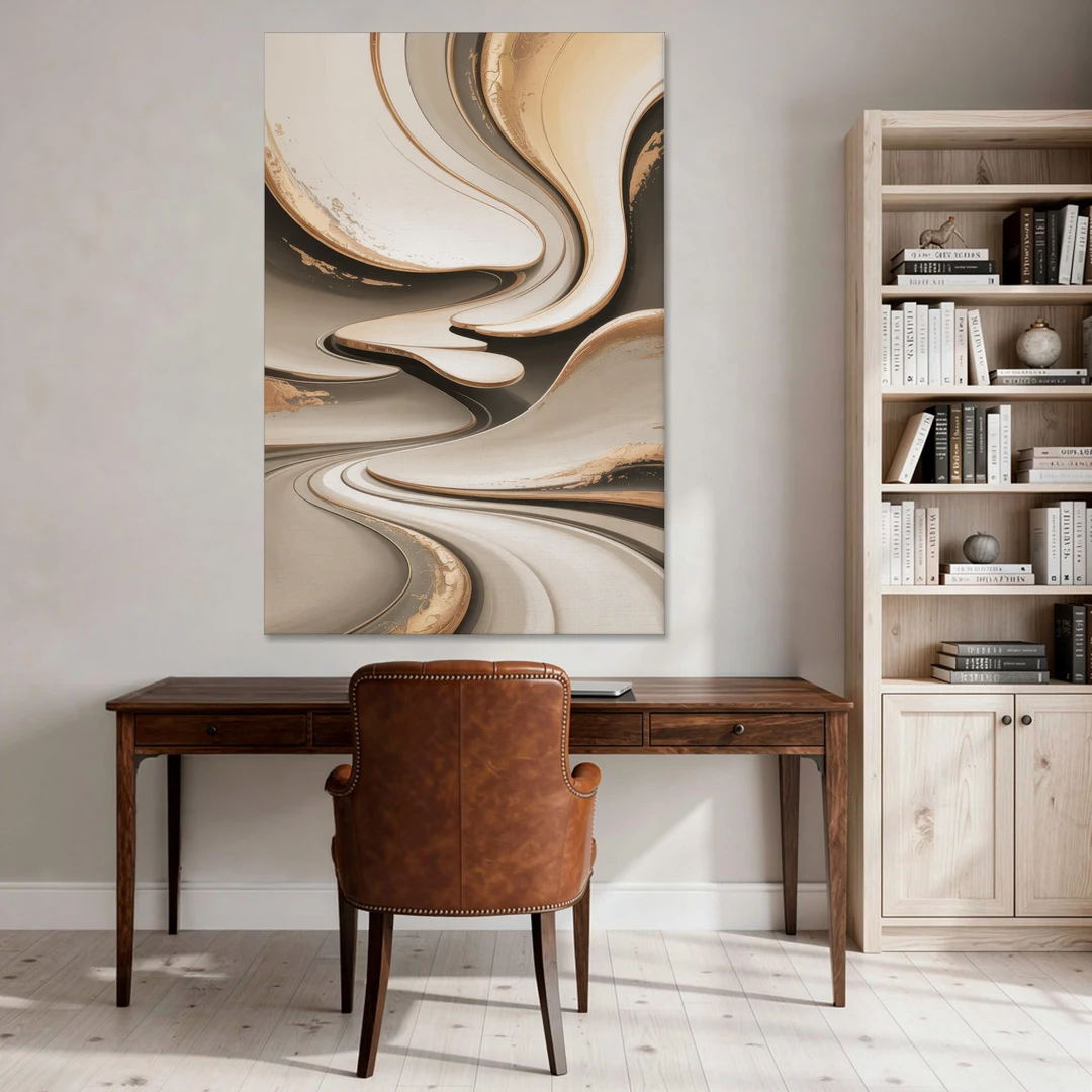 Serene Flow Beige Abstract - Canvas Wall Art - Office - 40x60