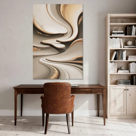 Serene Flow Beige Abstract - Canvas Wall Art - Office - 40x60