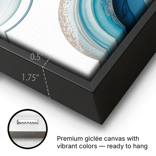 Serene Flowing Opulence Blue Abstract - Black Framed Canvas Wall Art - Gallery Wrap Corner