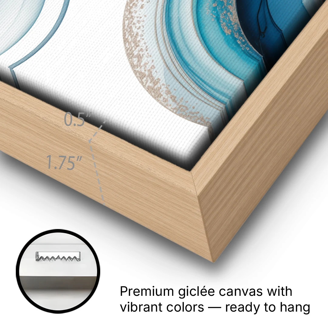 Serene Flowing Opulence Blue Abstract - Oak Framed Canvas Wall Art - Gallery Wrap Corner