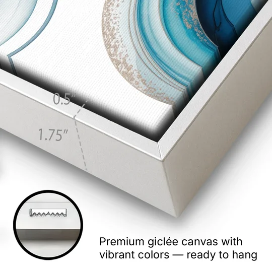 Serene Flowing Opulence Blue Abstract - White Framed Canvas Wall Art - Gallery Wrap Corner