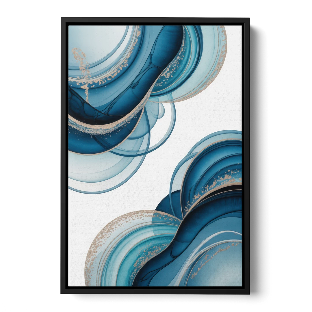 Serene Flowing Opulence Blue Abstract - Black Framed Canvas Wall Art - Front