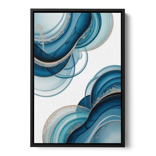 Serene Flowing Opulence Blue Abstract - Black Framed Canvas Wall Art - Front
