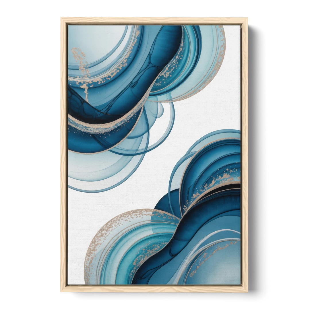Serene Flowing Opulence Blue Abstract - Oak Framed Canvas Wall Art - Front