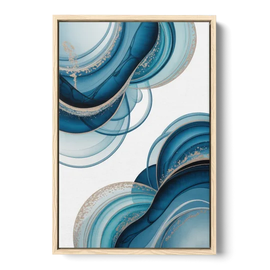 Serene Flowing Opulence Blue Abstract - Oak Framed Canvas Wall Art - Front