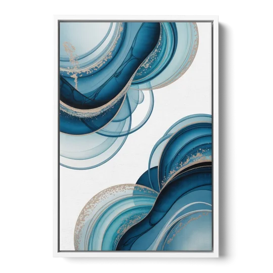 Serene Flowing Opulence Blue Abstract - White Framed Canvas Wall Art - Front