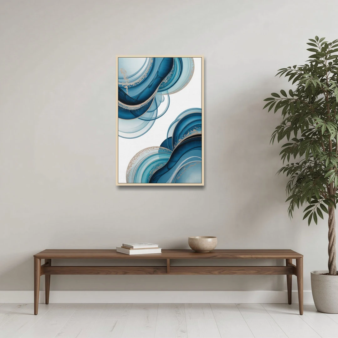 Serene Flowing Opulence Blue Abstract - Oak Framed Canvas Wall Art - Coffee Table - 24x36