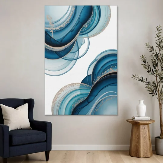 Serene Flowing Opulence Blue Abstract - Canvas Wall Art - Sofa - 40x60