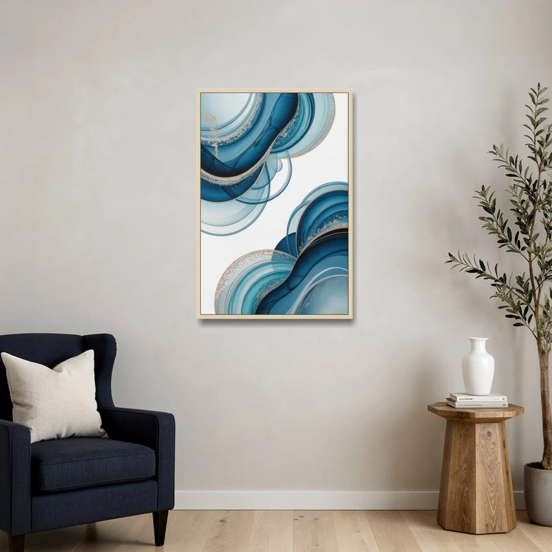 Serene Flowing Opulence Blue Abstract - Oak Framed Canvas Wall Art - Sofa - 24x36