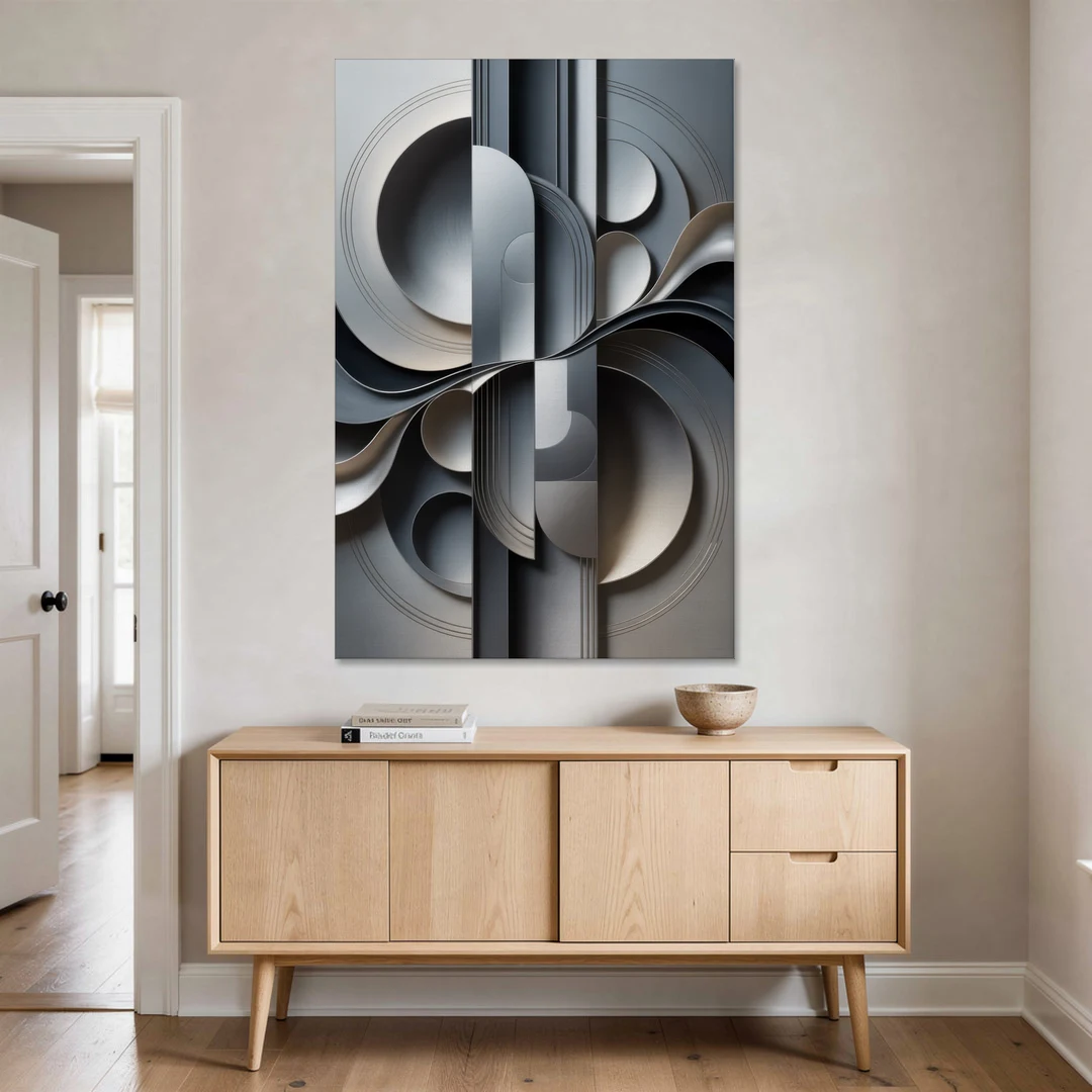 Serene Geometric Elegance Grey Abstract - Canvas Wall Art - Coffee Table - 40x60