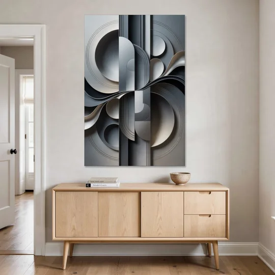 Serene Geometric Elegance Grey Abstract - Canvas Wall Art - Coffee Table - 40x60